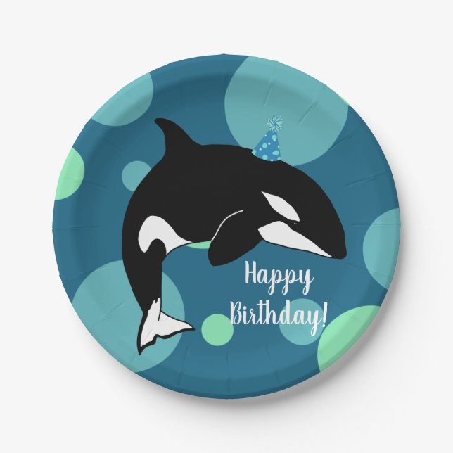 Customizable Orca Killer Whale  Birthday Paper Plate (Front)