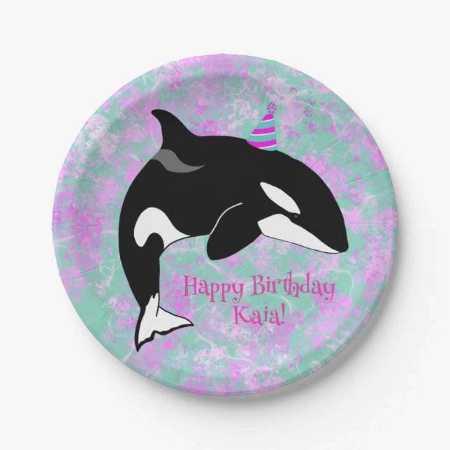 Customizable Orca Killer Whale Birthday Paper Plate (Front)