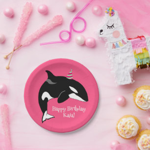 Customizable Orca Killer Whale Birthday Paper Plate