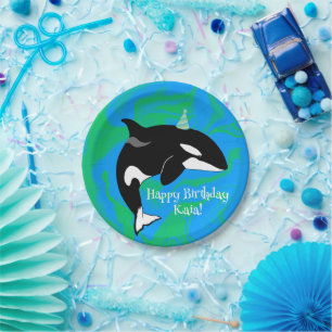 Customizable Orca Killer Whale Birthday Paper Plate