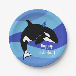 Customizable Orca Killer Whale Birthday Paper Plate