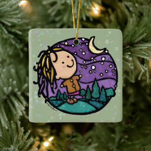 Customizable Outdoor Adventure Hiking Girl Ceramic Ornament