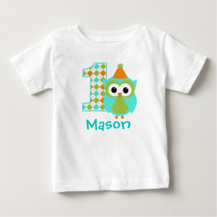 Customizable Owl Boy First birthday shirt one year