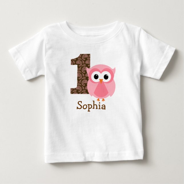 Customizable Owl First birthday shirt one year (Front)