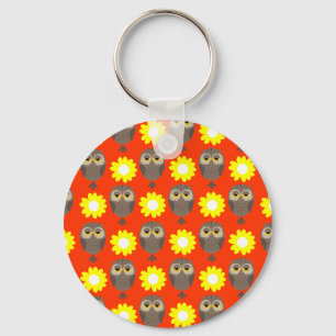 Customizable Owls & Daisies Keychain
