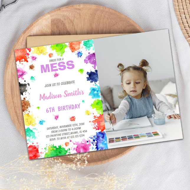 Customizable Painting Invite (Watercolors Paint Birthday Invitations with photo)