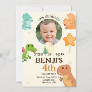 Customizable Pale Yellow Dinosaur Photo Birthday Invitation