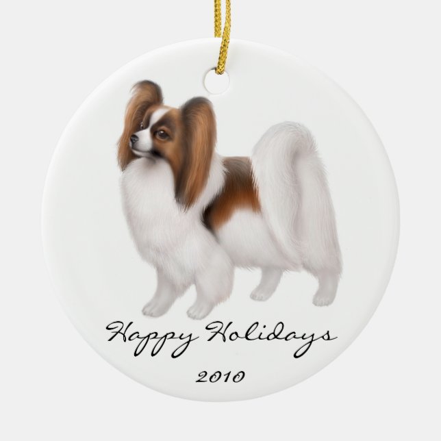 Customizable Papillon Dog Ornament (Front)
