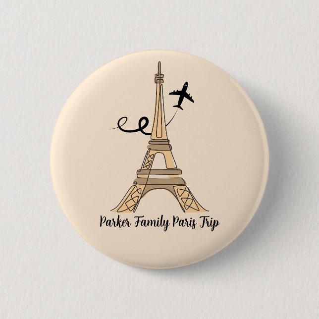 Customizable Paris Trip Chic Eiffel Tower 2 Inch Round Button (Front)