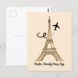Customizable Paris Trip Chic Eiffel Tower Airplane Postcard