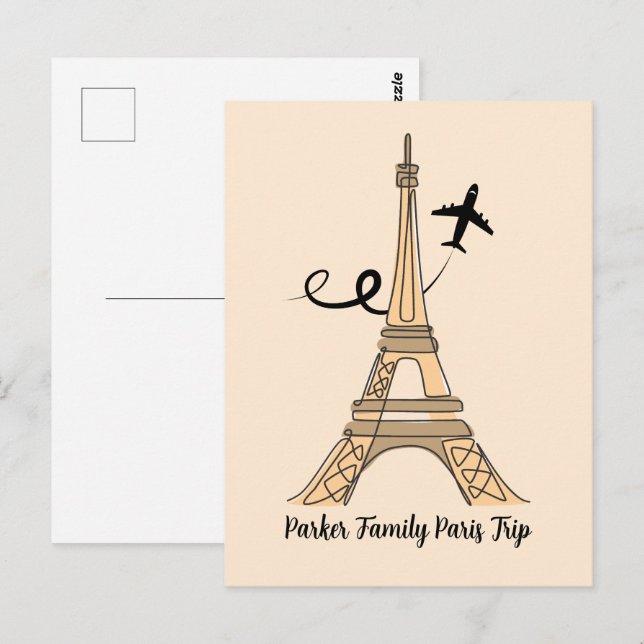Customizable Paris Trip Chic Eiffel Tower Airplane Postcard (Front/Back)