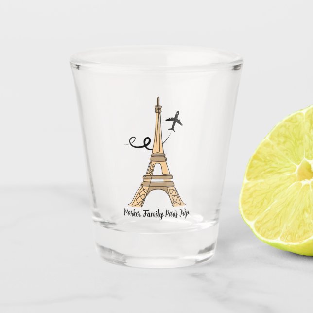 Customizable Paris Trip Chic Eiffel Tower Airplane Shot Glass (Front)