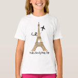 Customizable Paris Trip Chic Eiffel Tower Kids T-Shirt<br><div class="desc">Customize these chic minimalist Paris vacation kids t-shirts for your family reunion or girls trip. An artistic drawing of the Eiffel tower with a plane flying behind it to symbolize your airplane travel. Cute custom cursive script.</div>