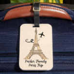 Customizable Paris Trip Chic Eiffel Tower Luggage Tag<br><div class="desc">Customize this chic minimalist Paris vacation luggage tag for your family reunion or girls trip. An artistic drawing of the Eiffel tower with a plane flying behind it to symbolize your airplane travel. Cute custom cursive script on this keepsake gift.</div>