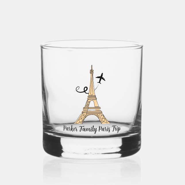 Customizable Paris Trip Chic Eiffel Tower Whiskey Glass (Front)