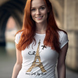 Customizable Paris Trip Chic Eiffel Tower Women's T-Shirt<br><div class="desc">Customize these chic minimalist Paris t-shirts for your girls trip or family vacation. An artistic drawing of the Eiffel tower with a plane flying behind it to symbolize your airplane travel. Cute custom cursive script.</div>