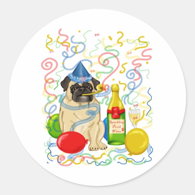 Customizable Party Pug Celebration Tees and Gifts Classic Round Sticker (Front)