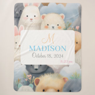 Customizable Pastel Animals with Name & Birthday Sherpa Blanket