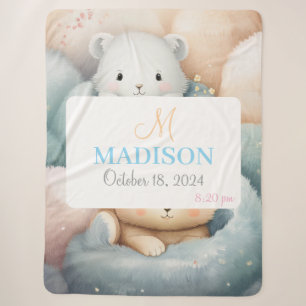 Customizable Pastel Animals with Name & Birthday Sherpa Blanket