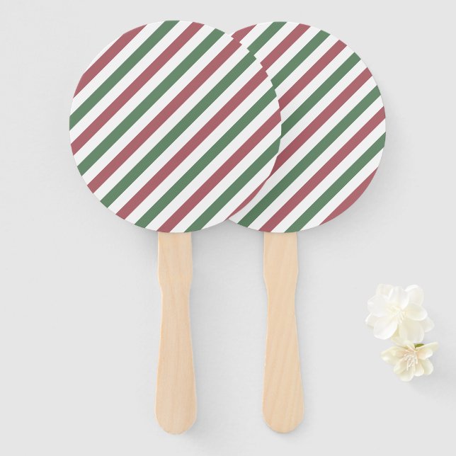 Customizable Pastel Christmas Stripes Hand Fan (Front and Back)