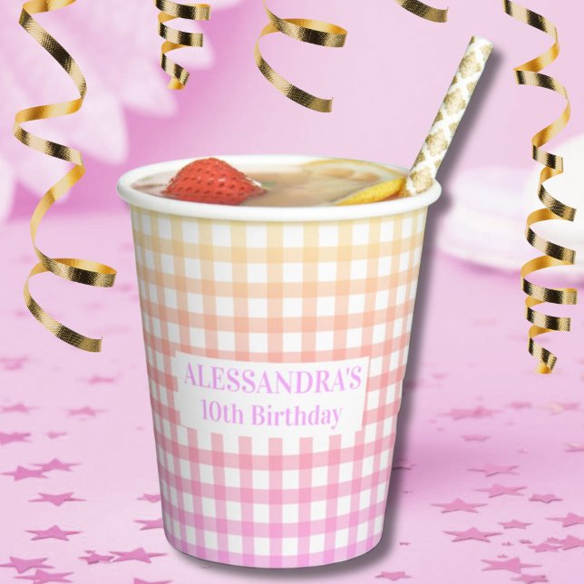 Customizable Pastel Gingham Gradient Birthday  Paper Cups (Creator Uploaded)