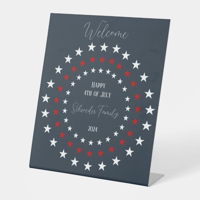 Customizable Patriotic Party Welcome  Pedestal Sign (Front)