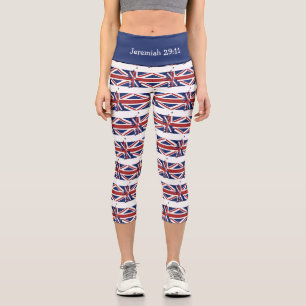 Customizable   Patriotic   UNION JACK UK FLAG Capri Leggings