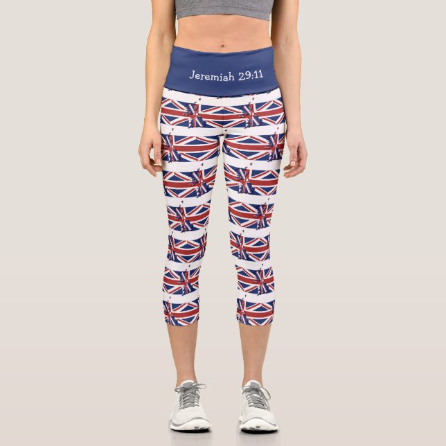 Customizable | Patriotic | UNION JACK UK FLAG Capri Leggings (Front)
