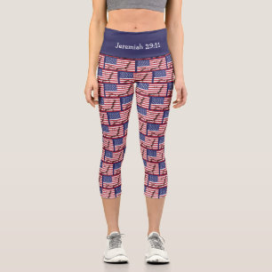 Customizable   Patriotic   USA AMERICAN FLAG Capri Leggings