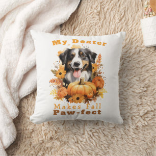 Customizable Paw-fect Autumn Dog Dexter Throw Pillow