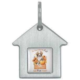 Customizable Paw-fect Autumn Dog Latte Pet ID Tag