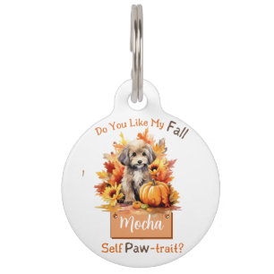 Customizable Paw-fect Autumn Dog Mocha Pet Tag