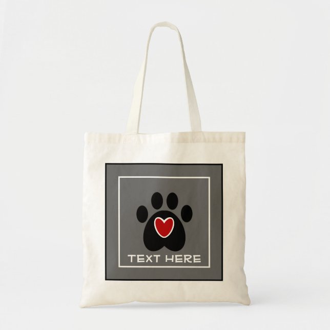 Customizable Paw Print and Heart Tote Bag (Front)