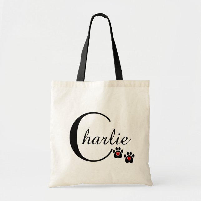 Customizable Paw Print and Hearts Tote Bag (Front)