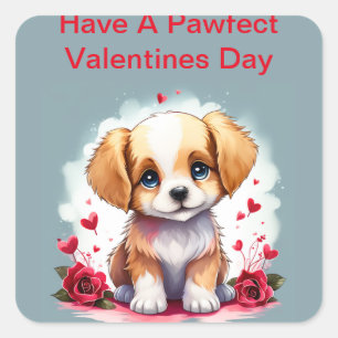 Customizable Pawfect Valentine’s Day Puppy,  Square Sticker
