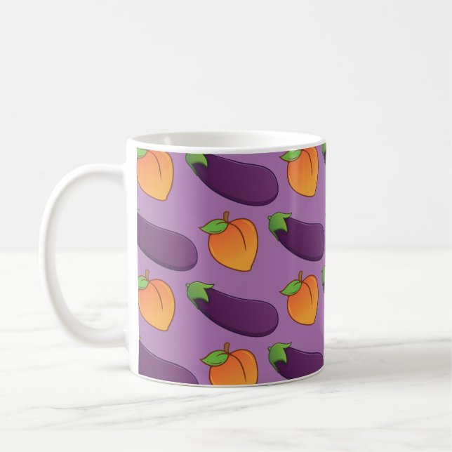 Customizable Peach and Eggplant Coffee Mug (Left)