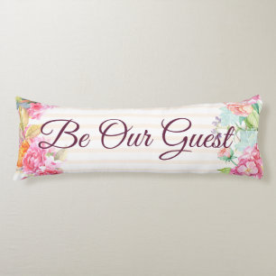 Customizable Peach Stripe floral Body Pillow