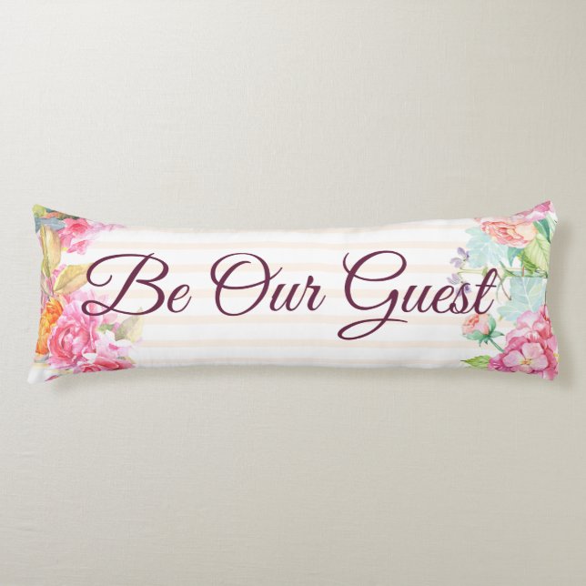 Customizable Peach Stripe floral Body Pillow (Front)