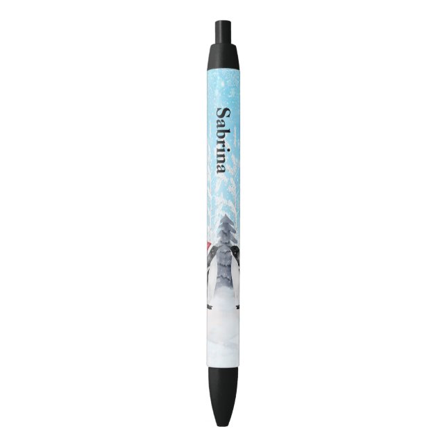 Customizable Penguin Black Ink Pen (Front Vertical)