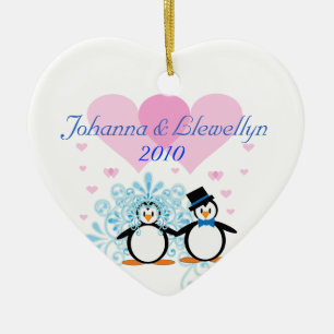 Customizable Penguin Couple Christmas Ornament