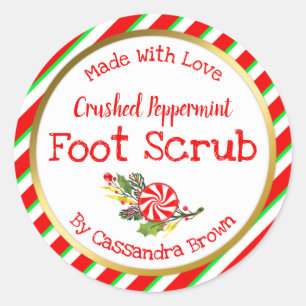 Customizable Peppermint Christmas Foot Scrub DIY Classic Round Sticker