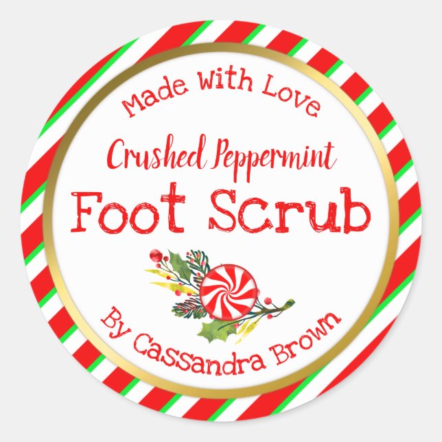 Customizable Peppermint Christmas Foot Scrub DIY Classic Round Sticker (Front)