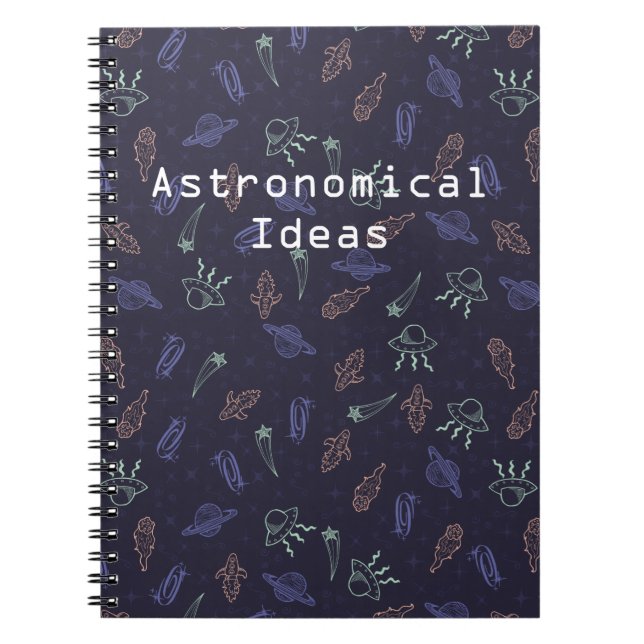 Customizable Periwinkle Doodle Space Pattern Notebook (Front)