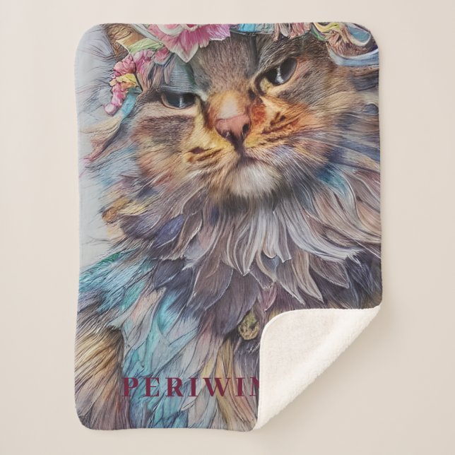 Customizable Persian Name & Photo Cute Cat Sherpa Blanket (Front)