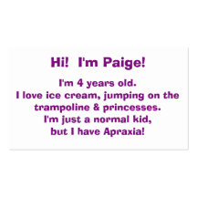 Customizable Personal Apraxia Awareness Cards