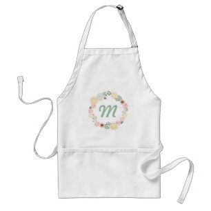 Customizable personalize apron with floral wreath