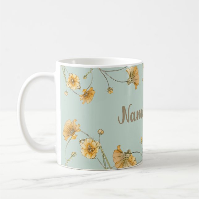 Customizable Personalize Floral Coffee Tea Cup Mug (Left)