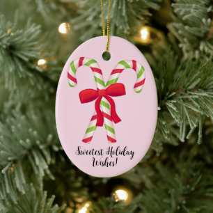 Customizable Personalized Christmas candy Cane Ceramic Ornament