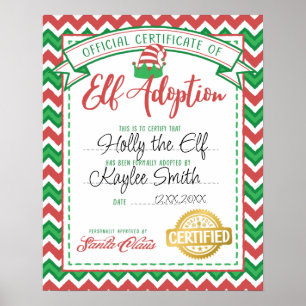 Customizable Personalized Elf Adoption Certificate Poster