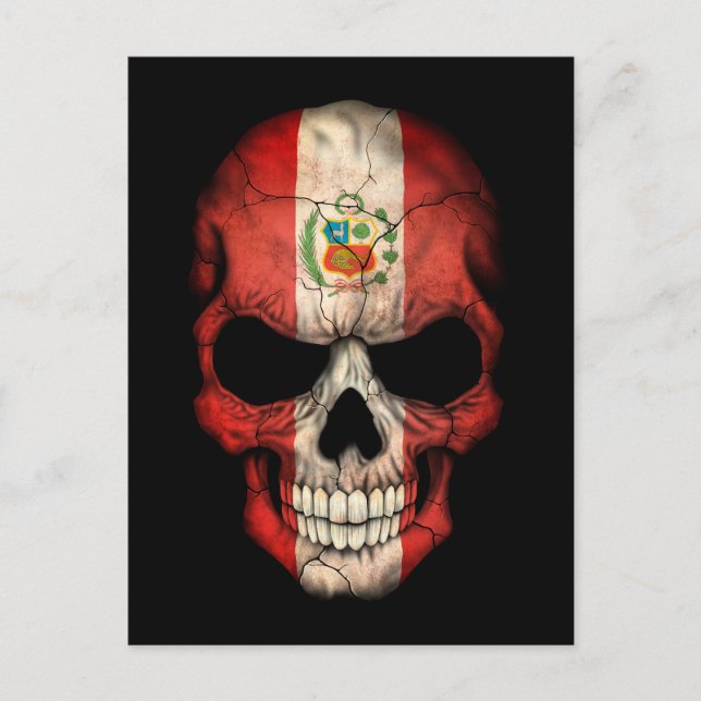 Customizable Peruvian Flag Skull Postcard (Front)